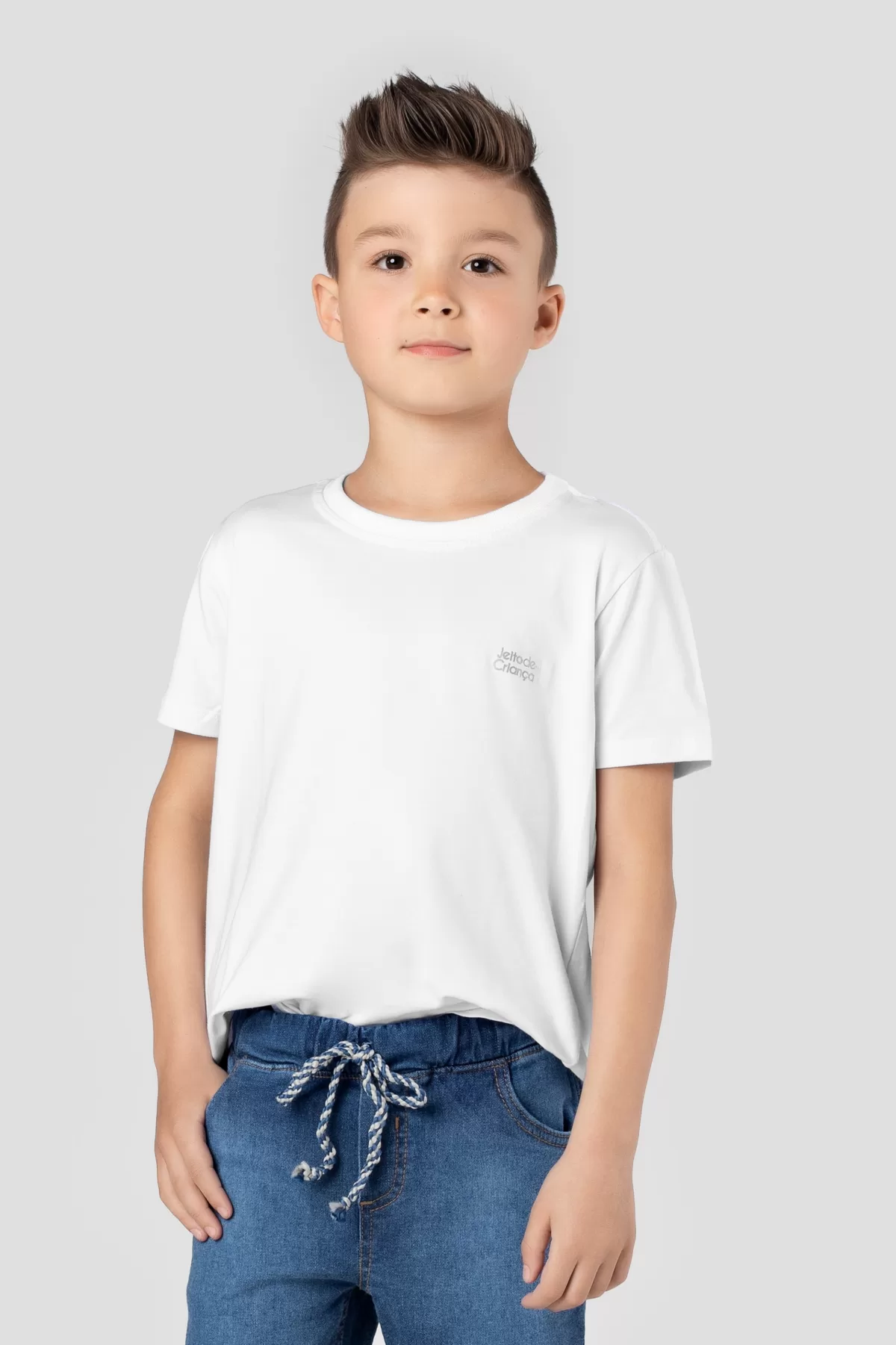 Kit Camiseta Infantil Malha Premium Algodão com Elastano 3 Peças Branco Preto Militar - Image 2