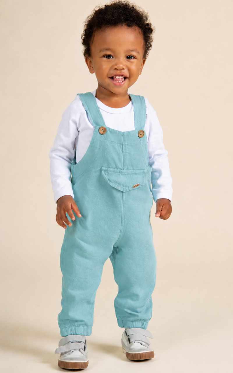 Macacão Jardineira Sarja Jogger Infantil Menino Azul Claro