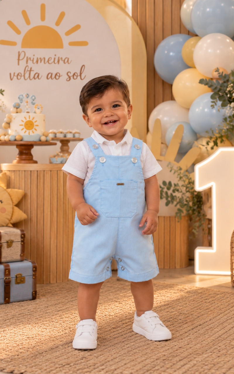 Macacão Jardineira Bebê Menino Azul