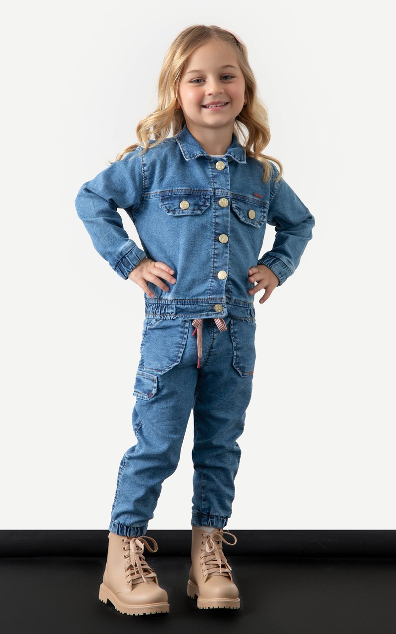 Calça Jeans Jogger Azul Infantil Menina com Elastano
