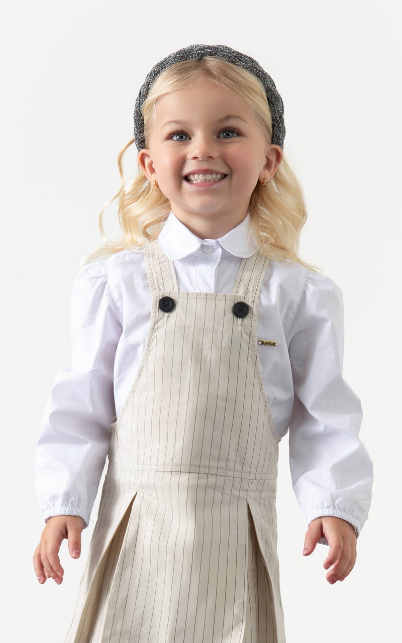 Camisa Tricoline Branca Infantil Menina com Manga Bufante