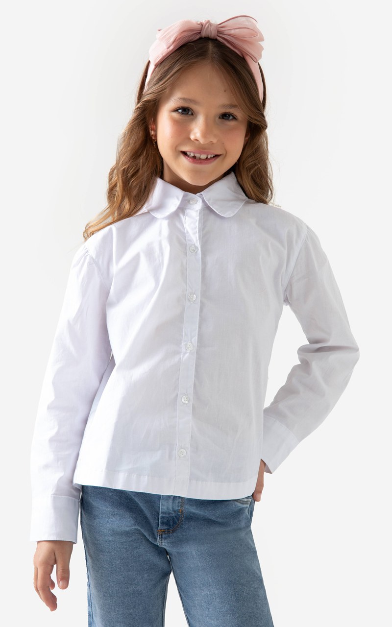 Camisa Tricoline Branca Infantil Menina