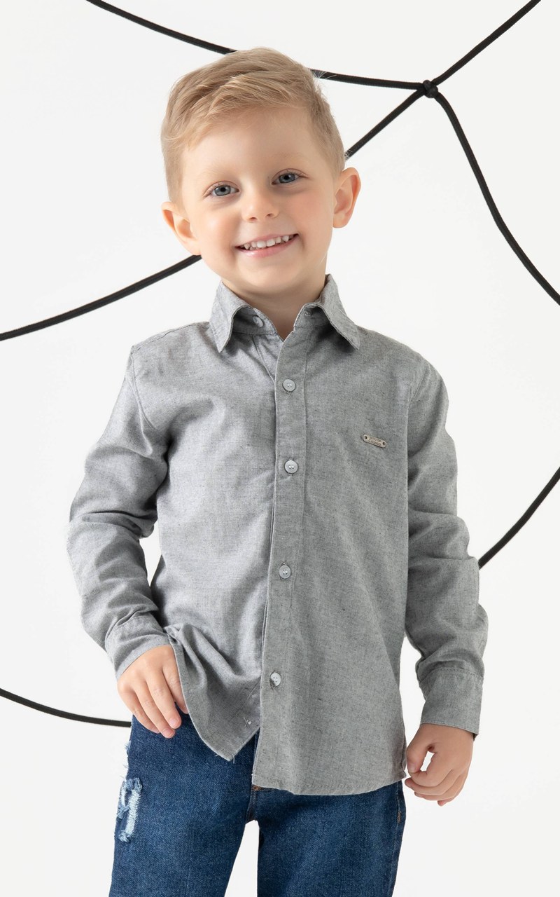 Camisa Tricoline Social Infantil Menino Cinza