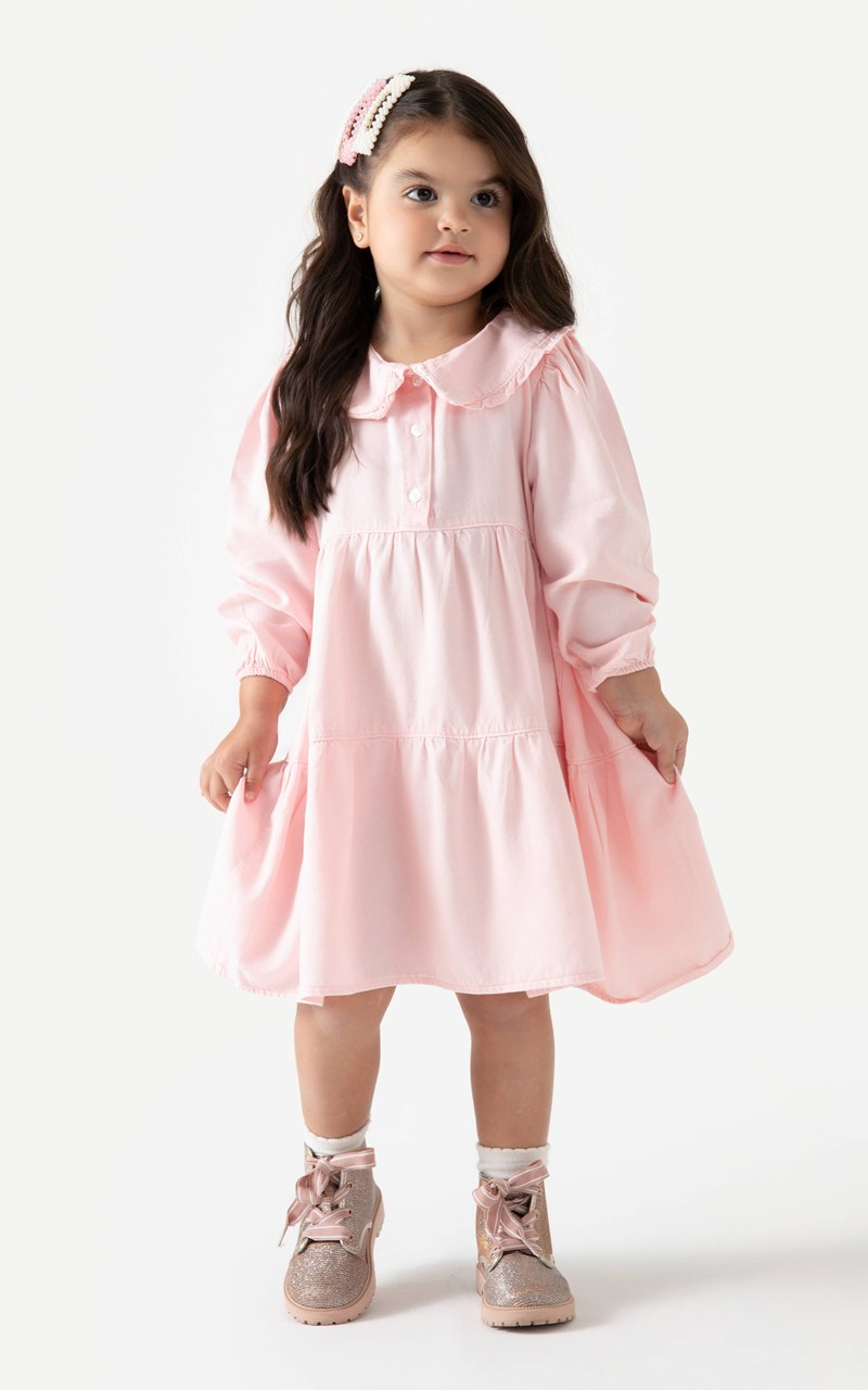 Vestido Infantil Rosa Claro com Gola Princesa
