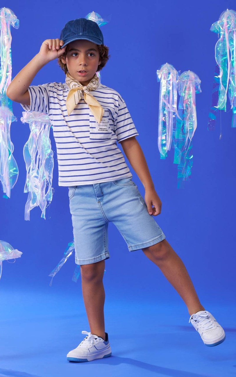 Bermuda Jeans Azul Claro Infantil Menino