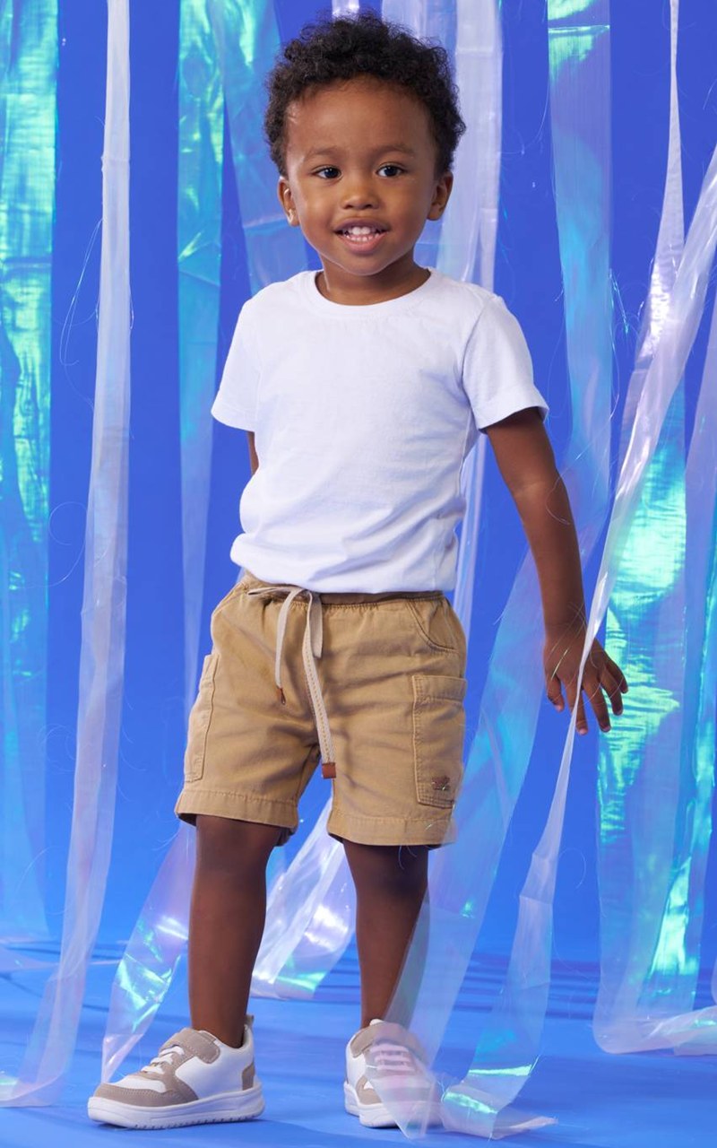 Bermuda Sarja Caramelo Infantil Menino Cós Ribana