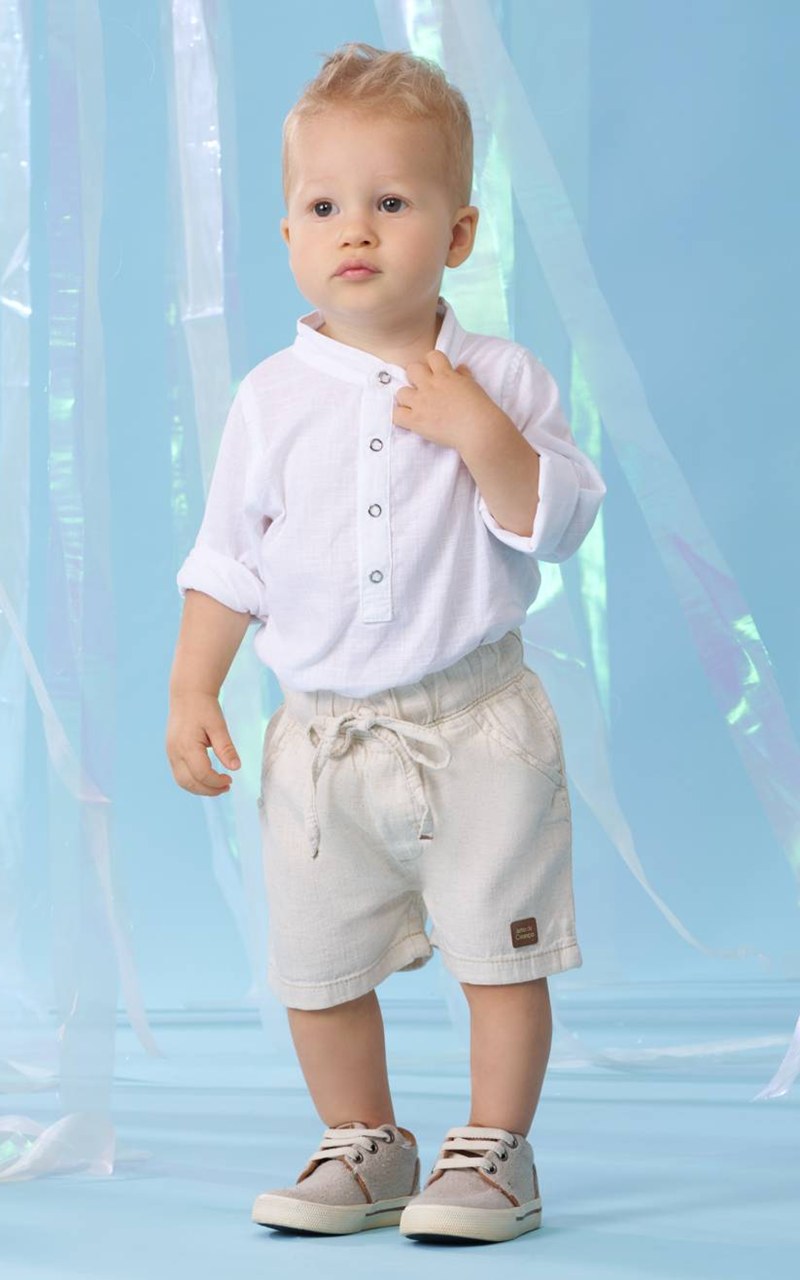 Bermuda Viscolinho Off White Bebê Menino