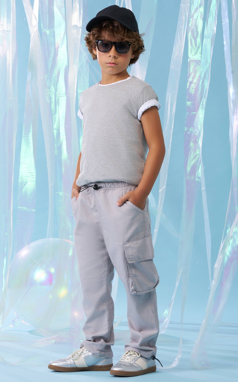 Calça Cargo Sarja Cinza Infantil Menino