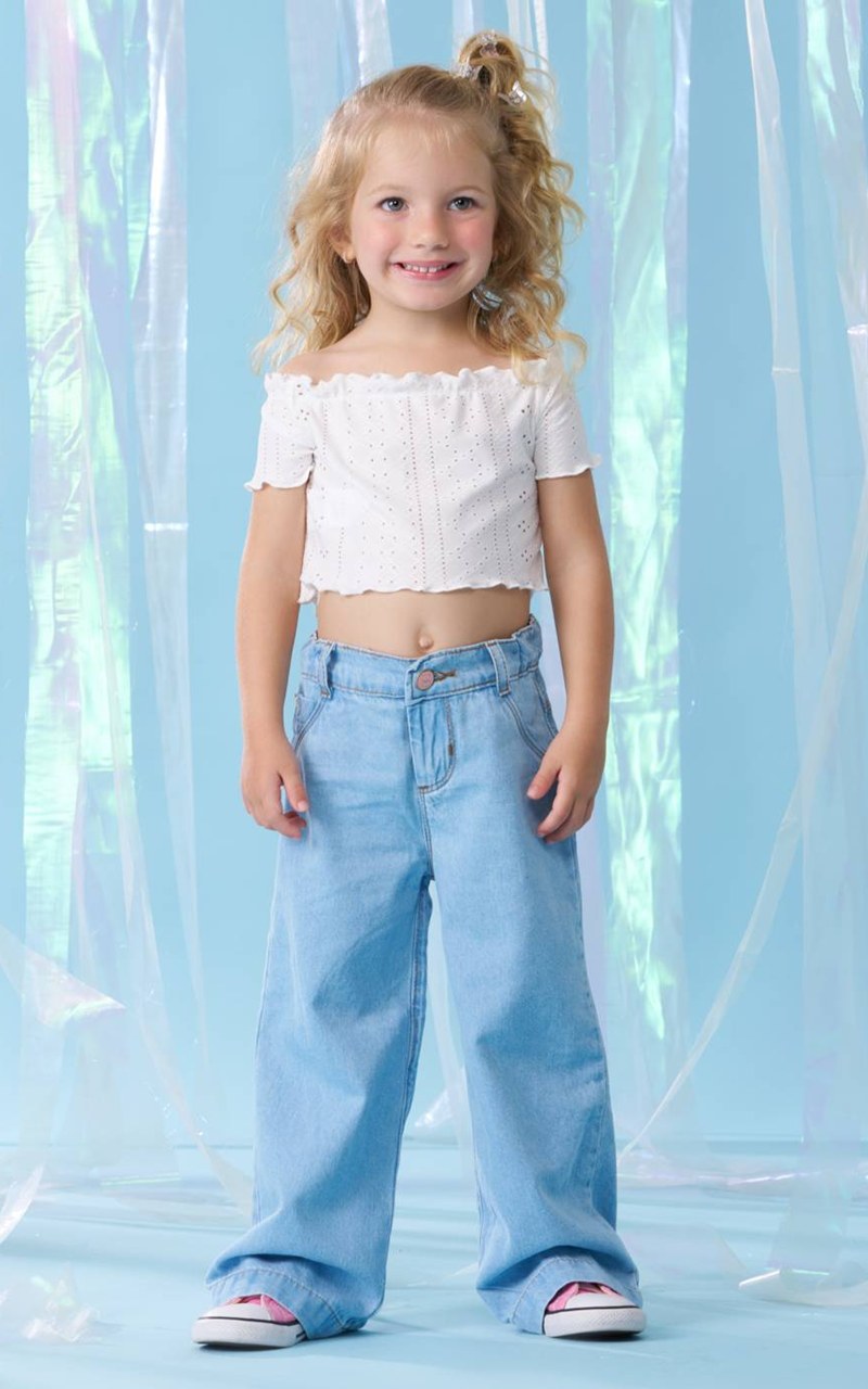 Calça Jeans Clara Wide Leg Infantil Menina