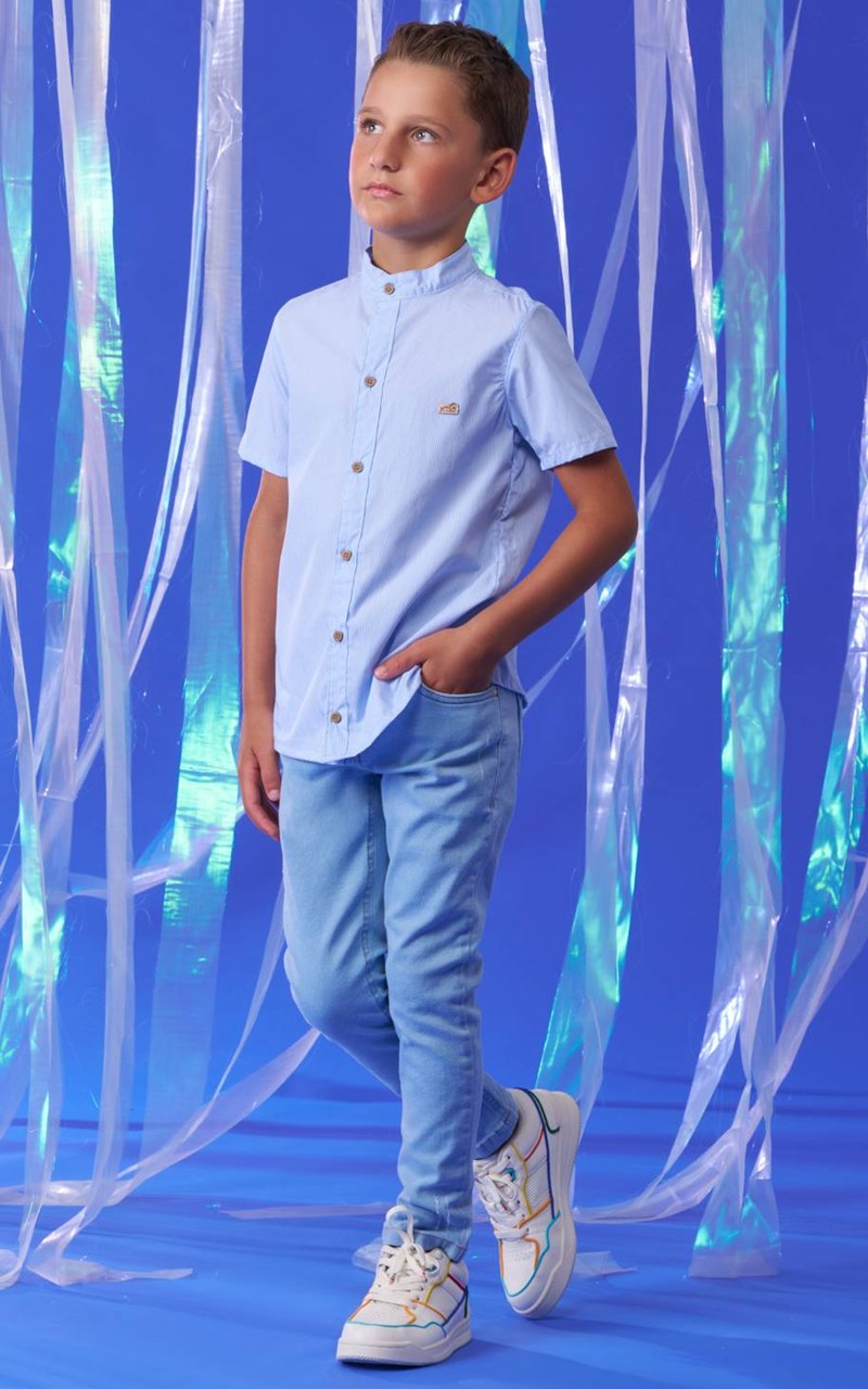 Calça Jeans Skinny Azul Claro Infantil Menino