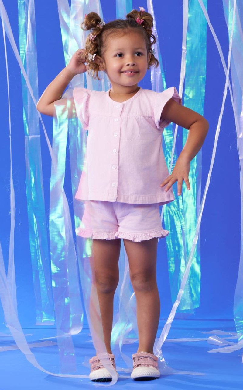 Conjunto Bata e Shorts Infantil Menina Rosa Claro