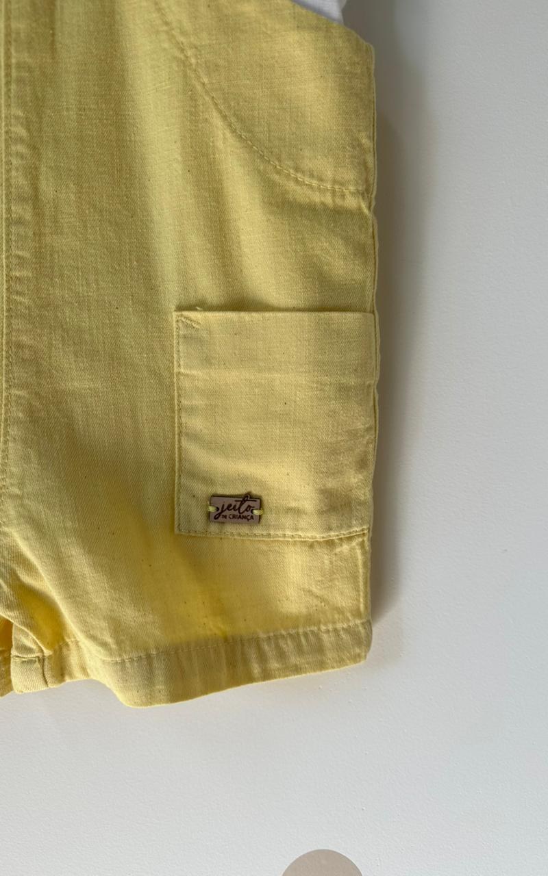 Macacão Jardineira Sarja Amarelo Bebê Menino - Imagem 3