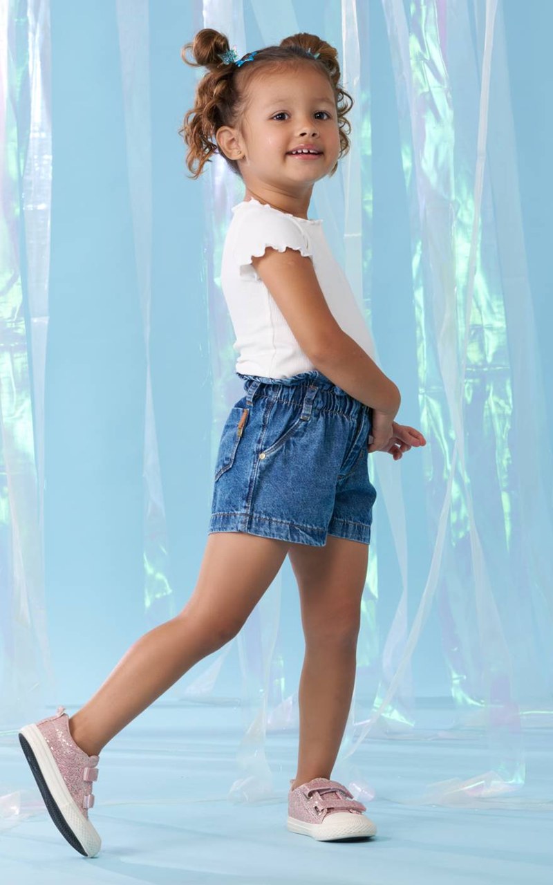 Shorts Clochard Jeans Azul Infantil Menina