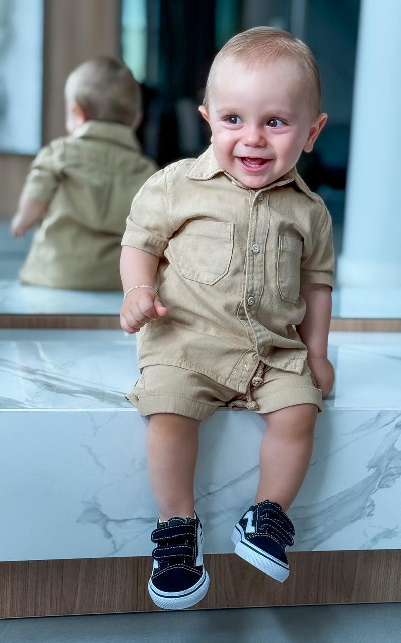 Conjunto Camisa e Bermuda Viscolinho Caramelo Infantil Menino - Imagem 4