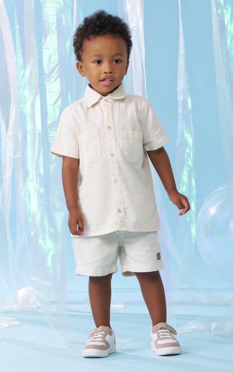 Conjunto Camisa e Bermuda Viscolinho Natural Infantil Menino
