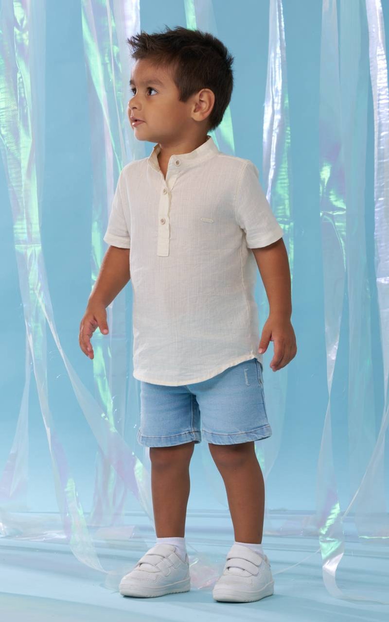 Conjunto Infantil Menino Camisa Linho e Bermuda Jeans