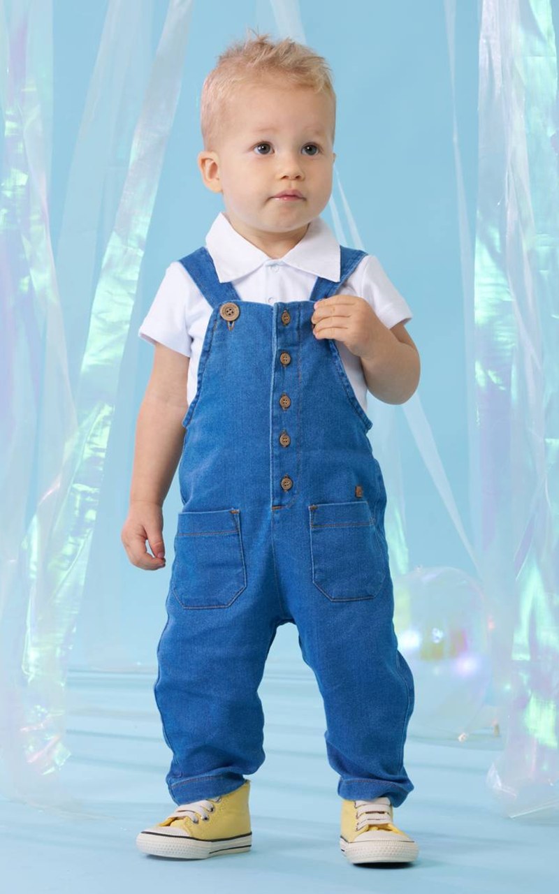 Macacão Jardineira Jeans Bebê Menino