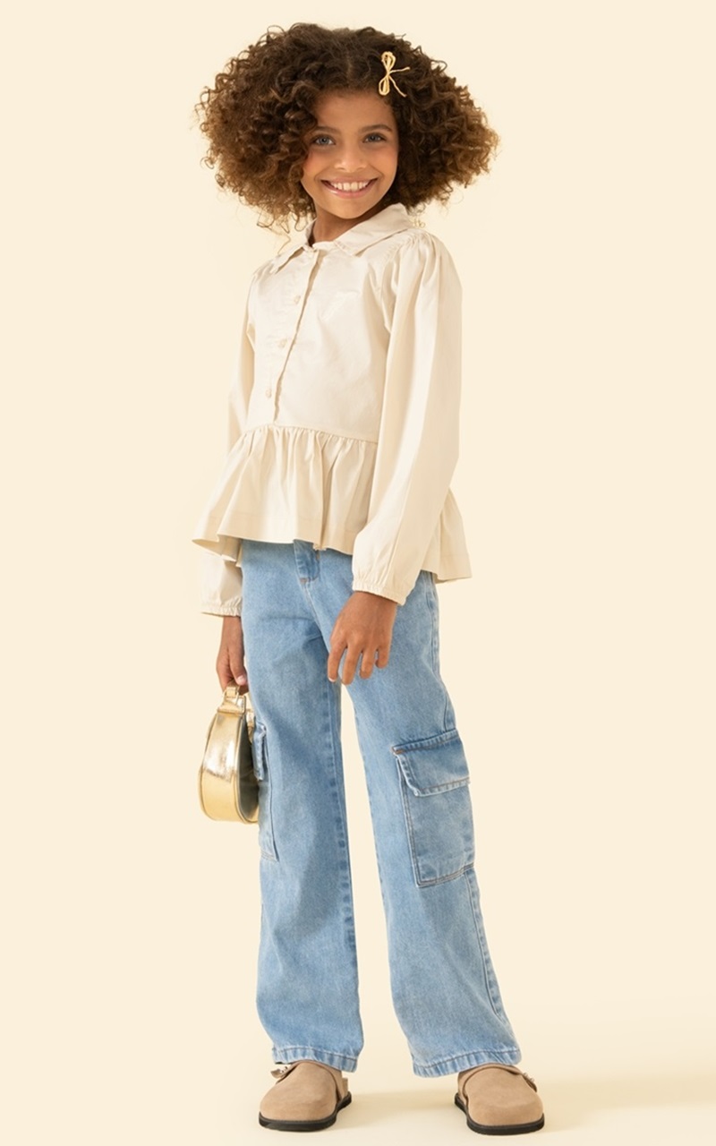 Calça Cargo Jeans Infantil Menina