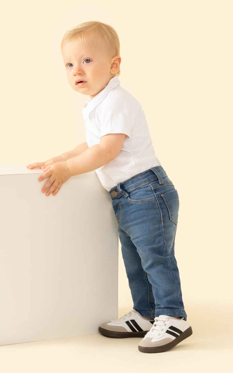 Calça Jeans Denim Malha Bebê Menino