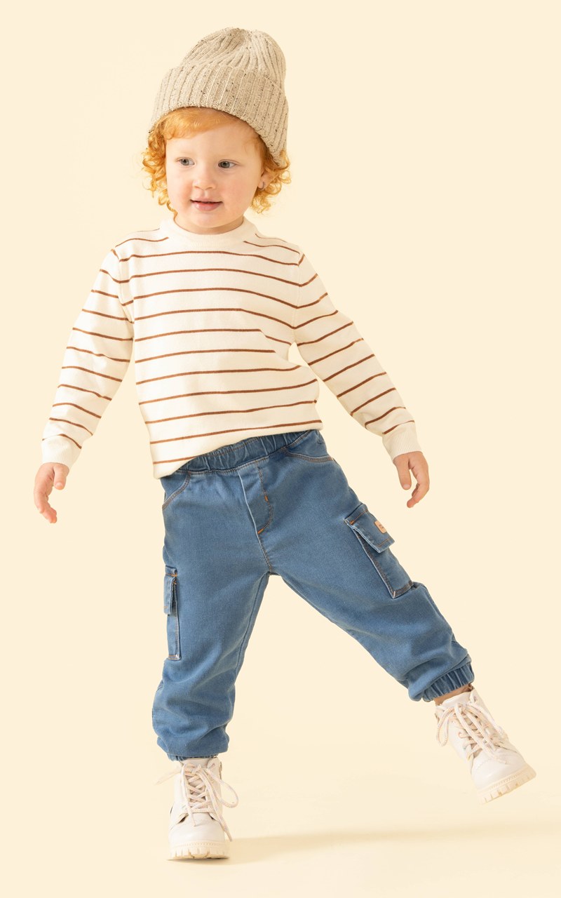 Calça Jeans Jogger Denim Malha Infantil Menina