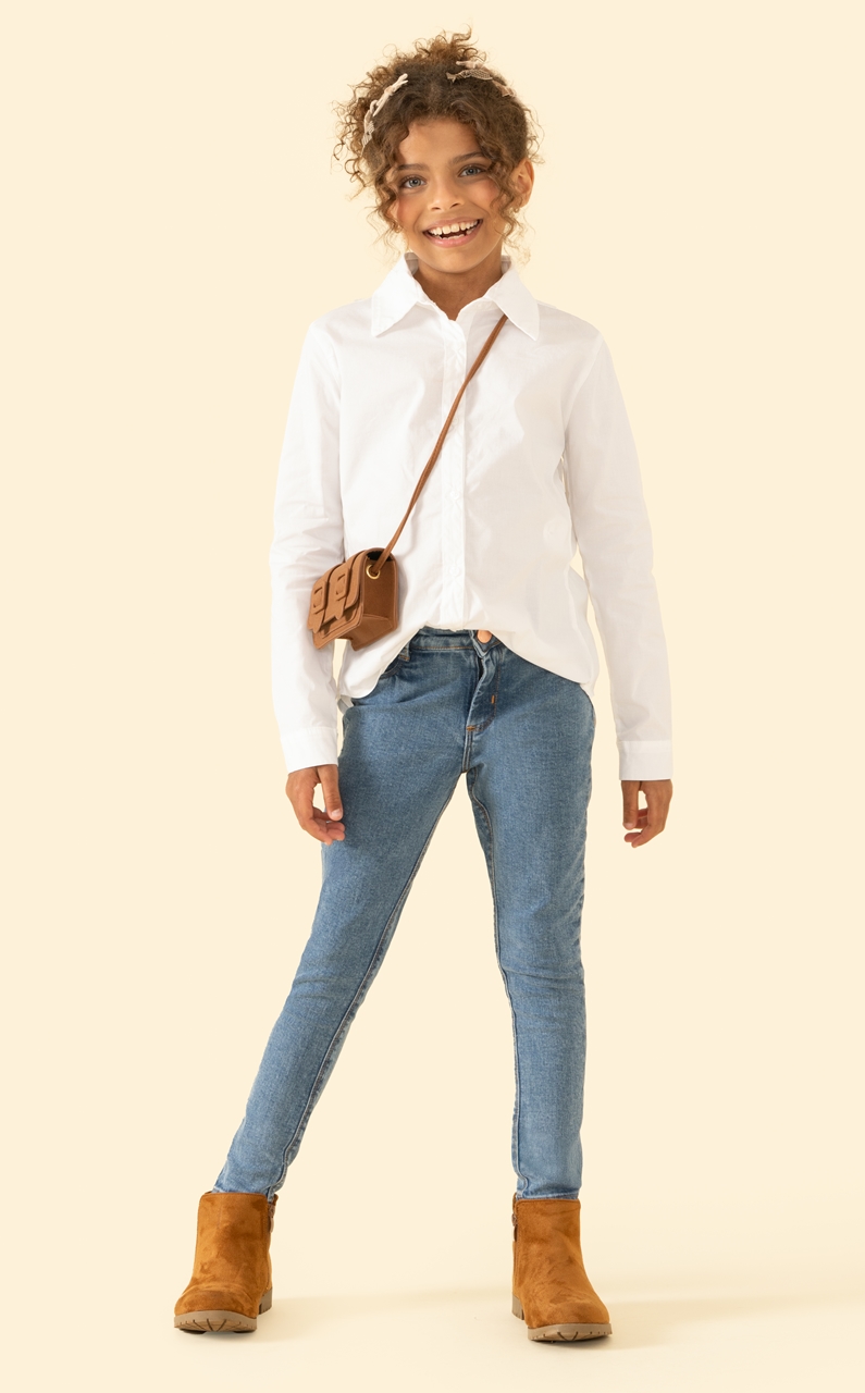 Calça Jeans Skinny com Puídos Infantil Menina