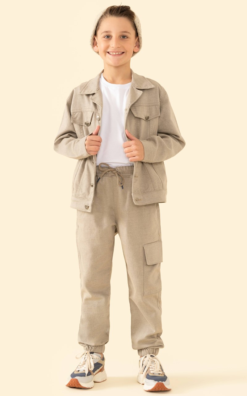 Calça Jogger Sarja Bege Infantil Menino
