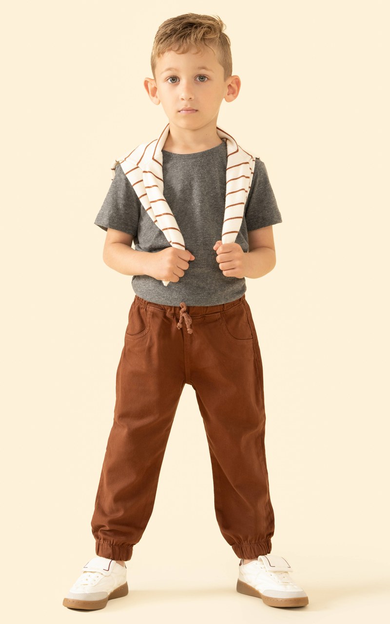 Calça Jogger Sarja Marrom Infantil Menino