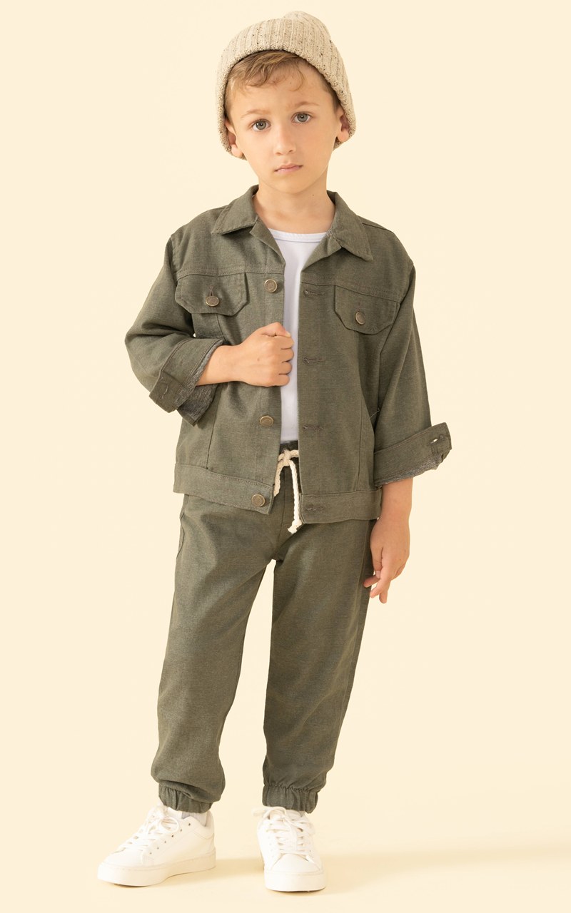 Calça Jogger Sarja Verde Militar Infantil Menino