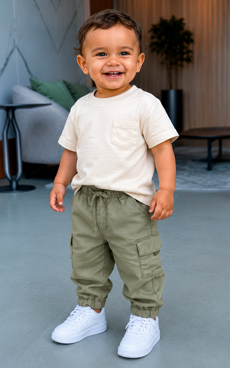 Calça Sarja Jogger Verde Militar Bebê Menino
