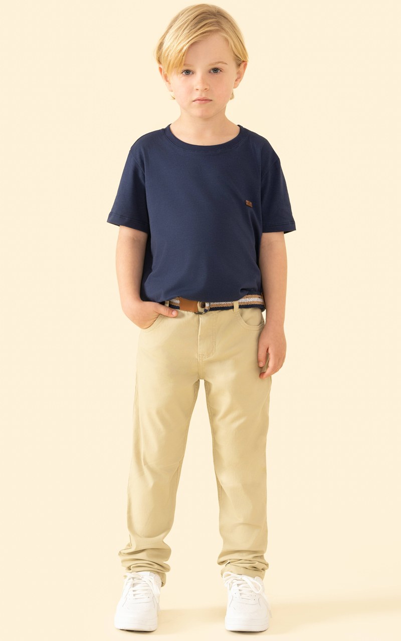Calça Social Sarja Caqui com Cinto Infantil Menino
