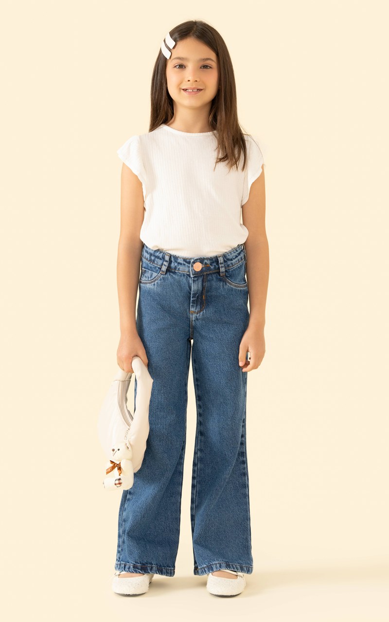 Calça Wide Leg Infantil Menina Jeans
