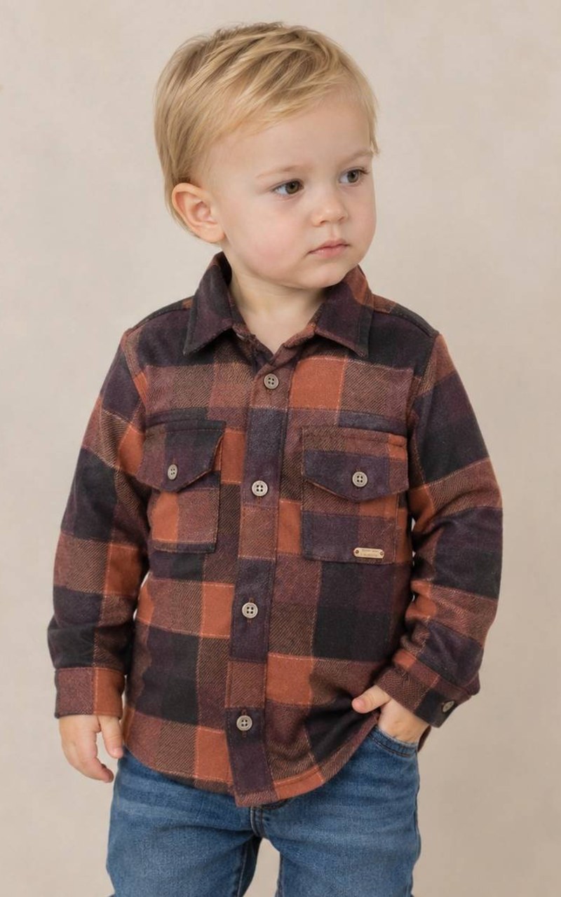 Camisa Flanela Infantil Menino Xadrez Marrom