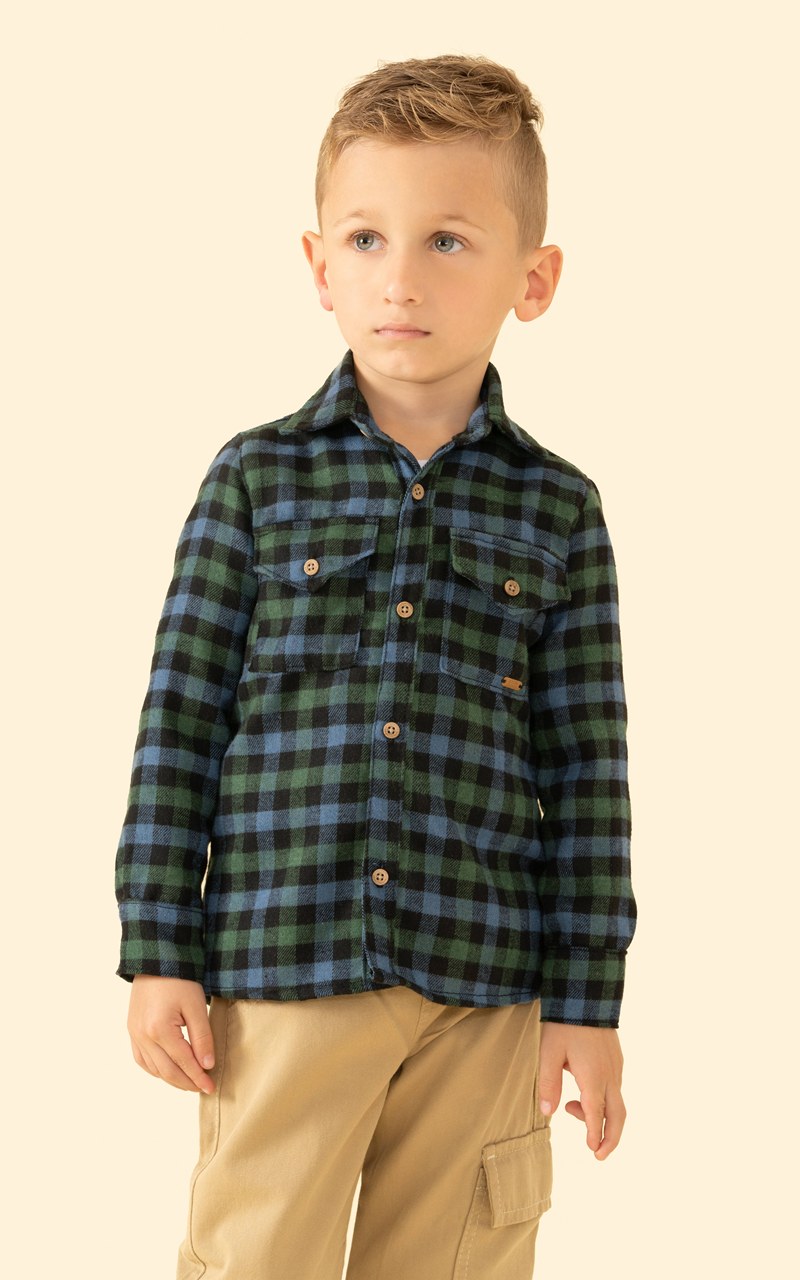 Camisa Flanela Infantil Menino Xadrez Verde