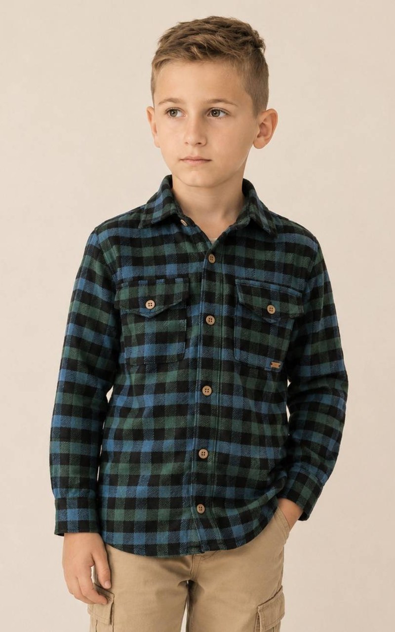 Camisa Flanela Manga Longa Infantil Menino Xadrez Verde