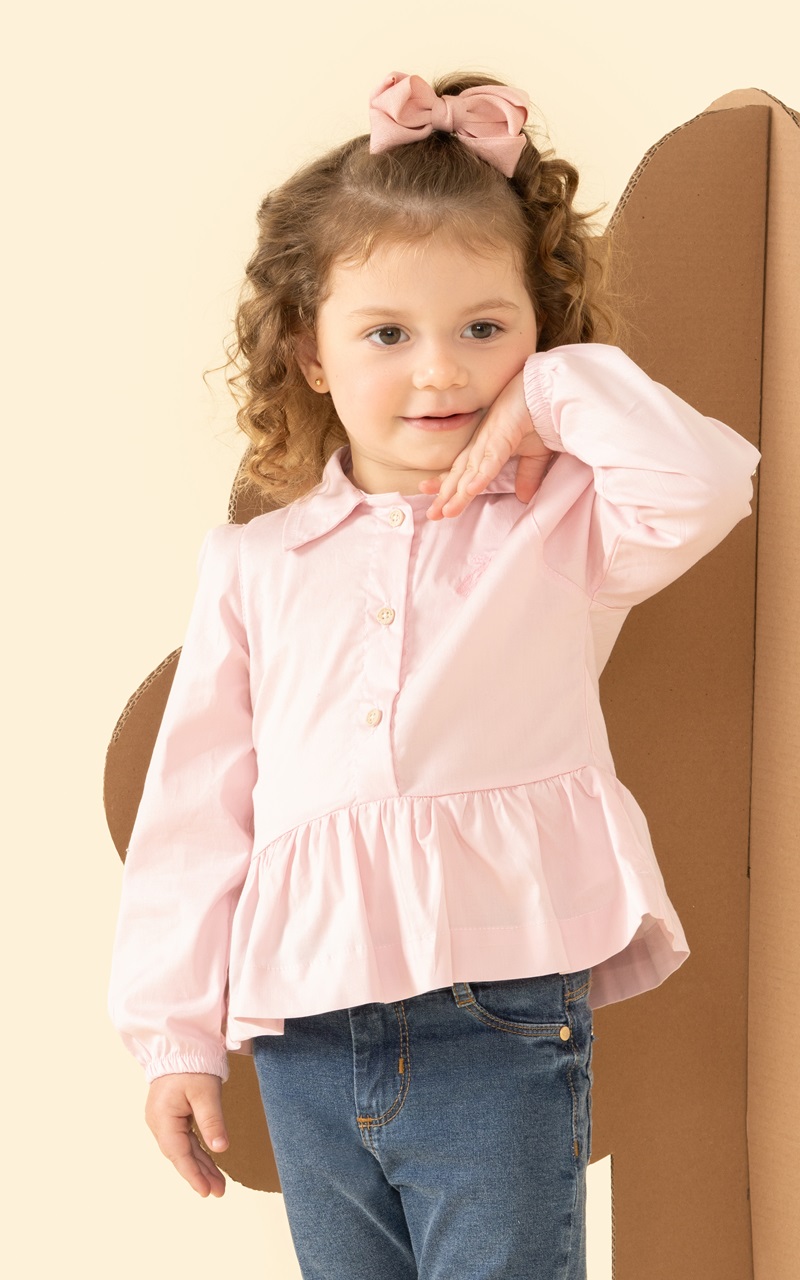 Camisa Rosa com Babado Infantil Menina