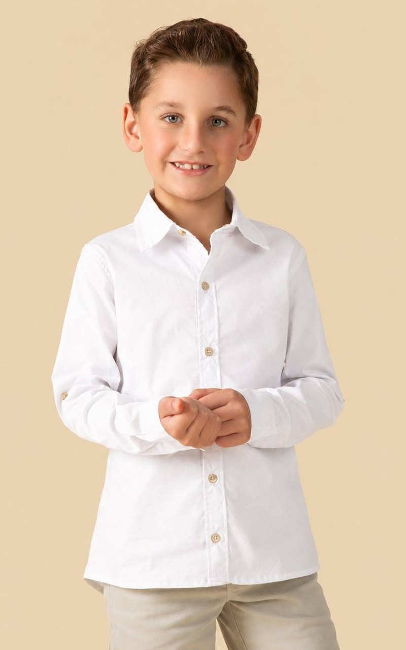 Camisa Social Tricoline Branca Infantil Menino