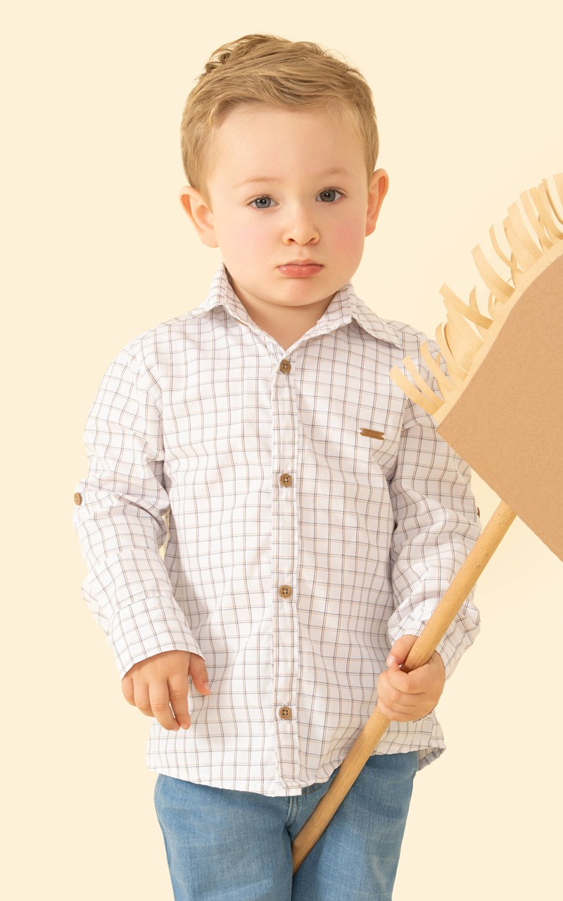 Camisa Tricoline Infantil Menino Xadrez Branco