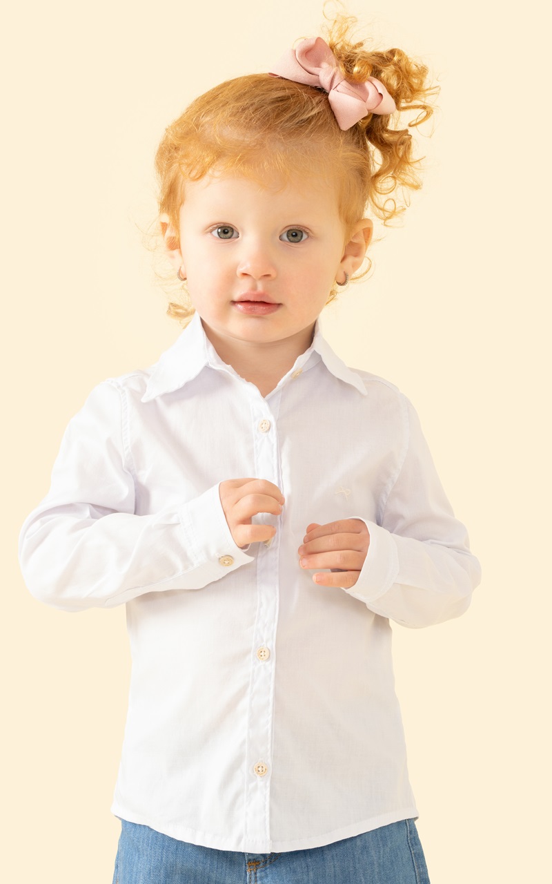 Camisa Tricoline Manga Longa Infantil Menina