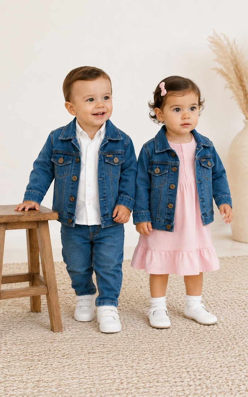 Jaqueta Jeans Denim Malha Bebê Unissex