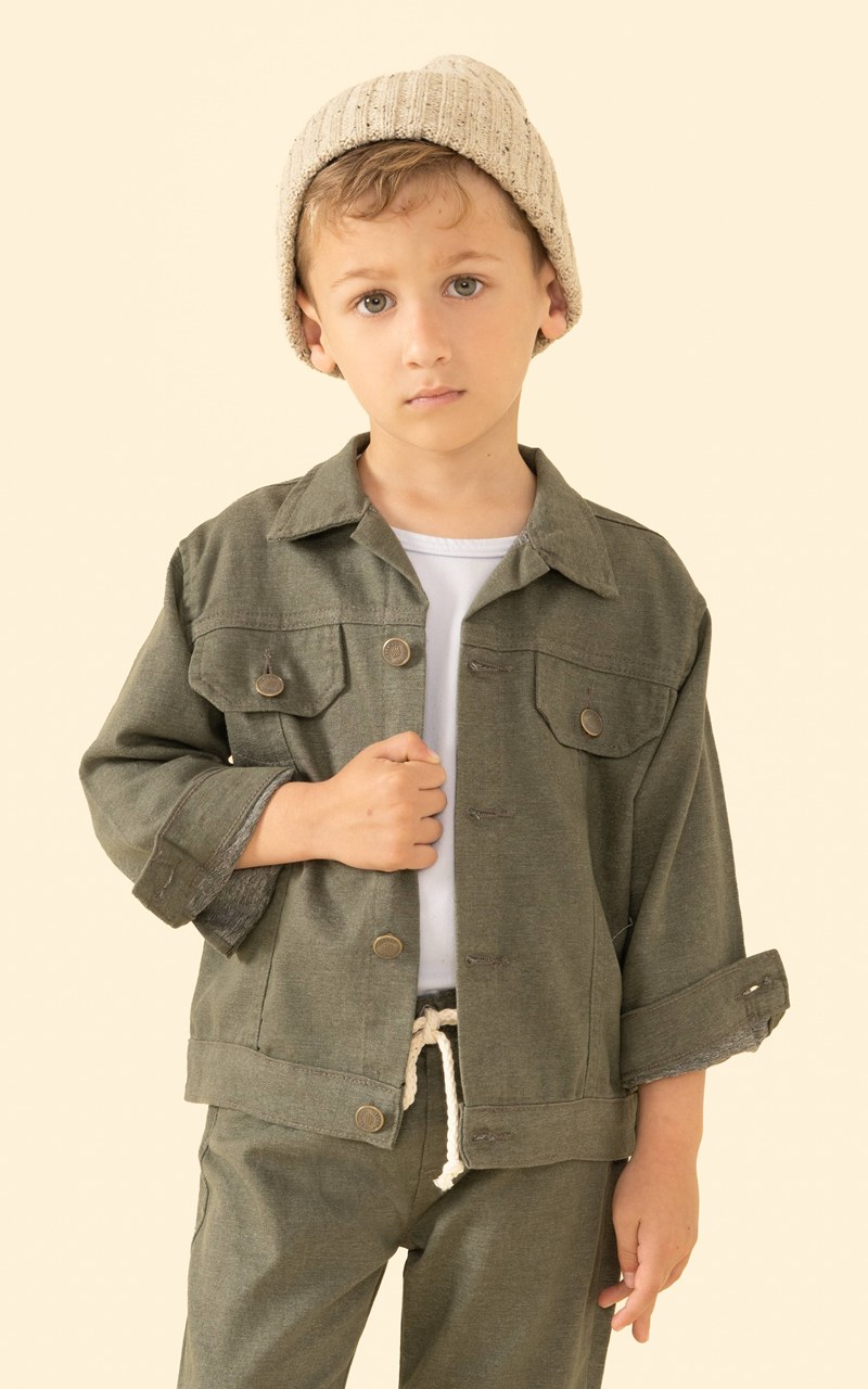 Jaqueta Sarja Verde Militar Infantil Menino