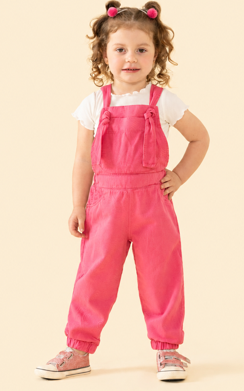 Macacão Jardineira Sarja Rosa Pink Infantil Menina