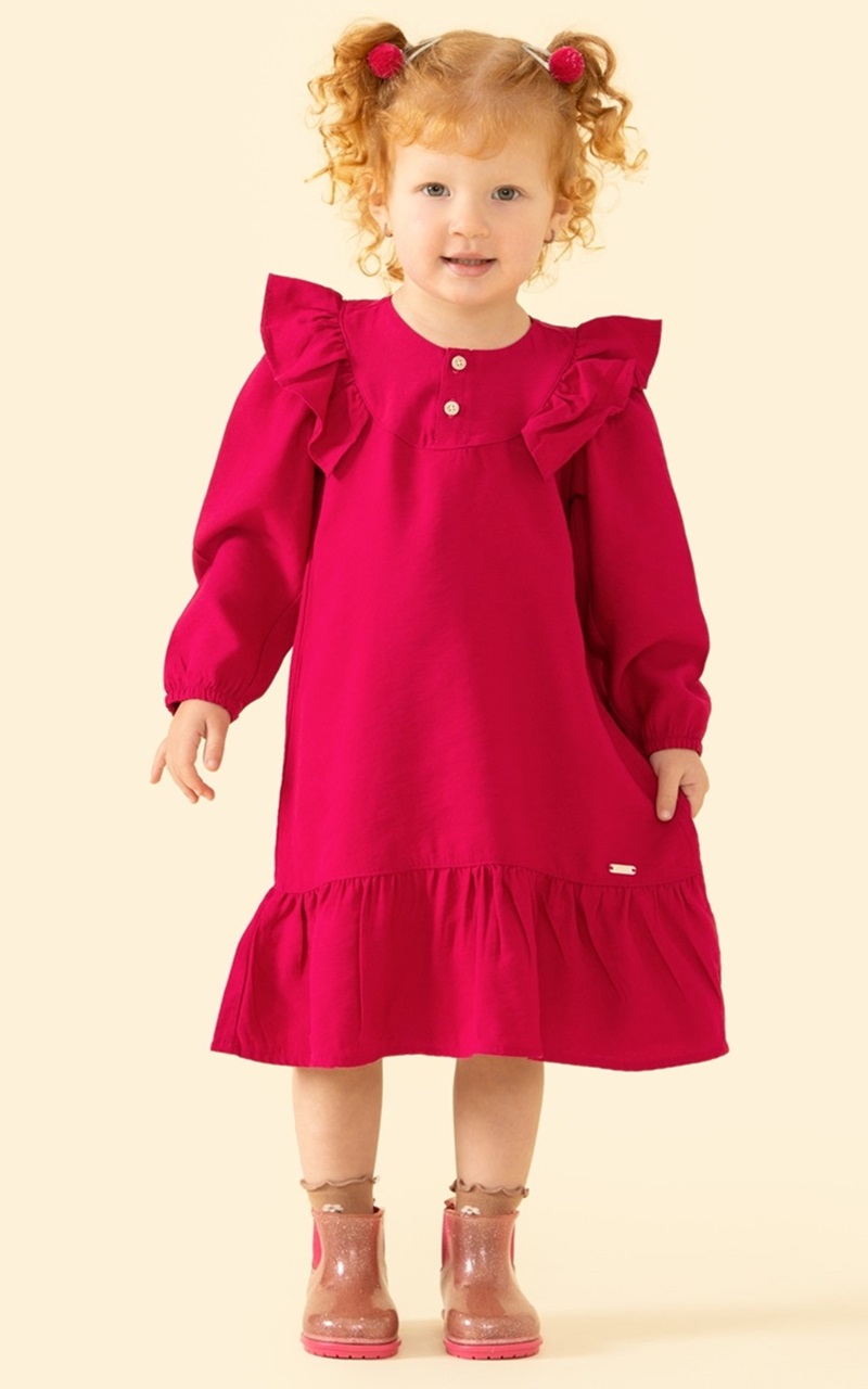 Vestido Viscose Infantil Manga Longa Pink