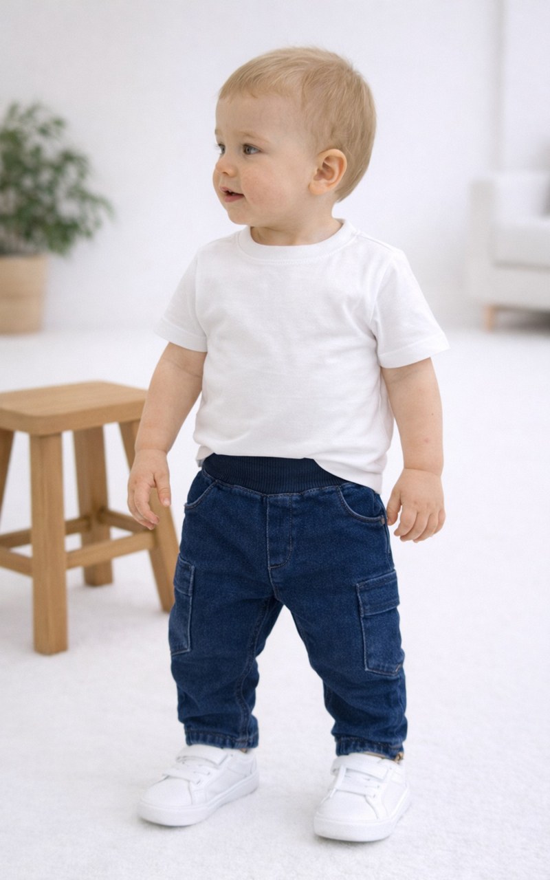 Calça Jeans Jogger Bebê Menino Cós Ribana
