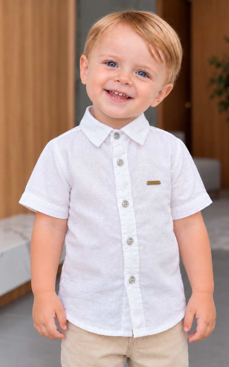 Camisa Social Branca Manga Curta Bebê Menino