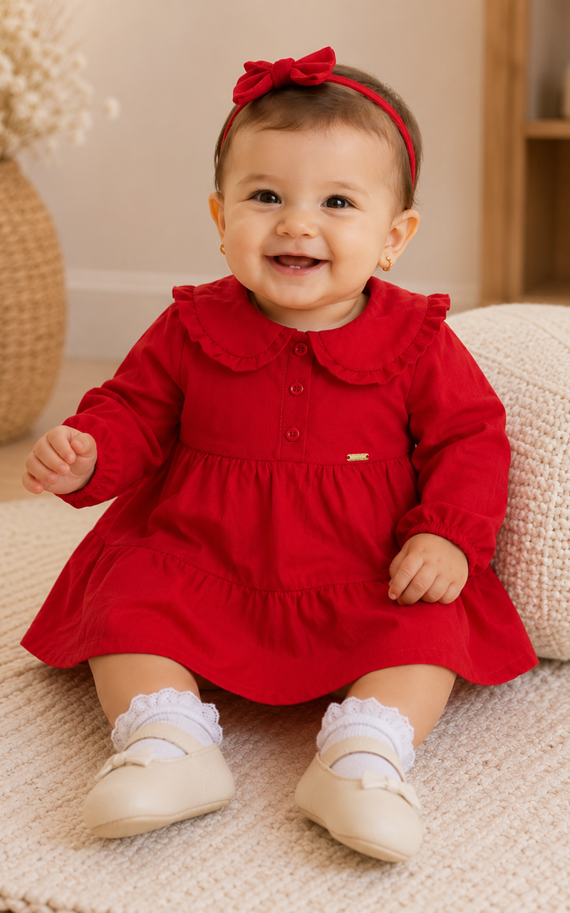 Vestido Vermelho Manga Longa