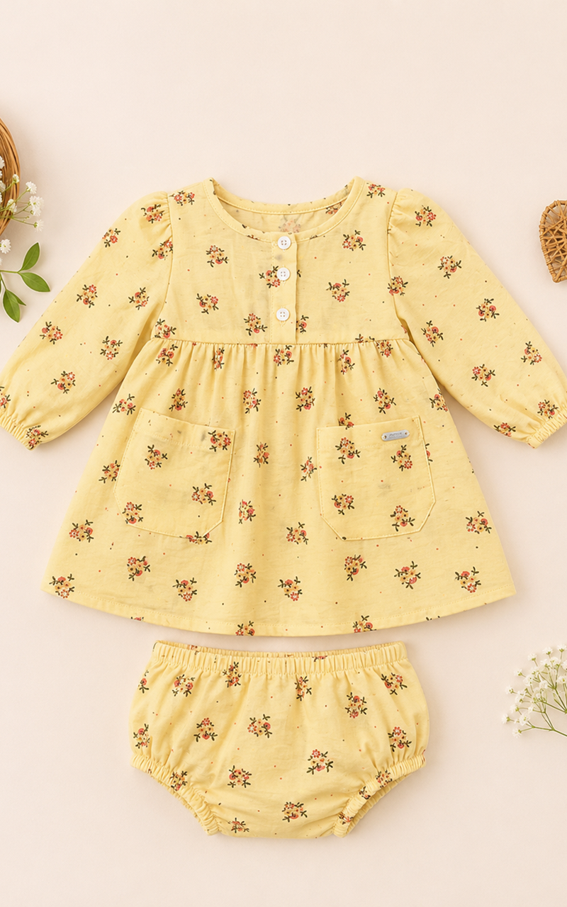 Vestido Floral Amarelo Manga Longa - Imagem 3