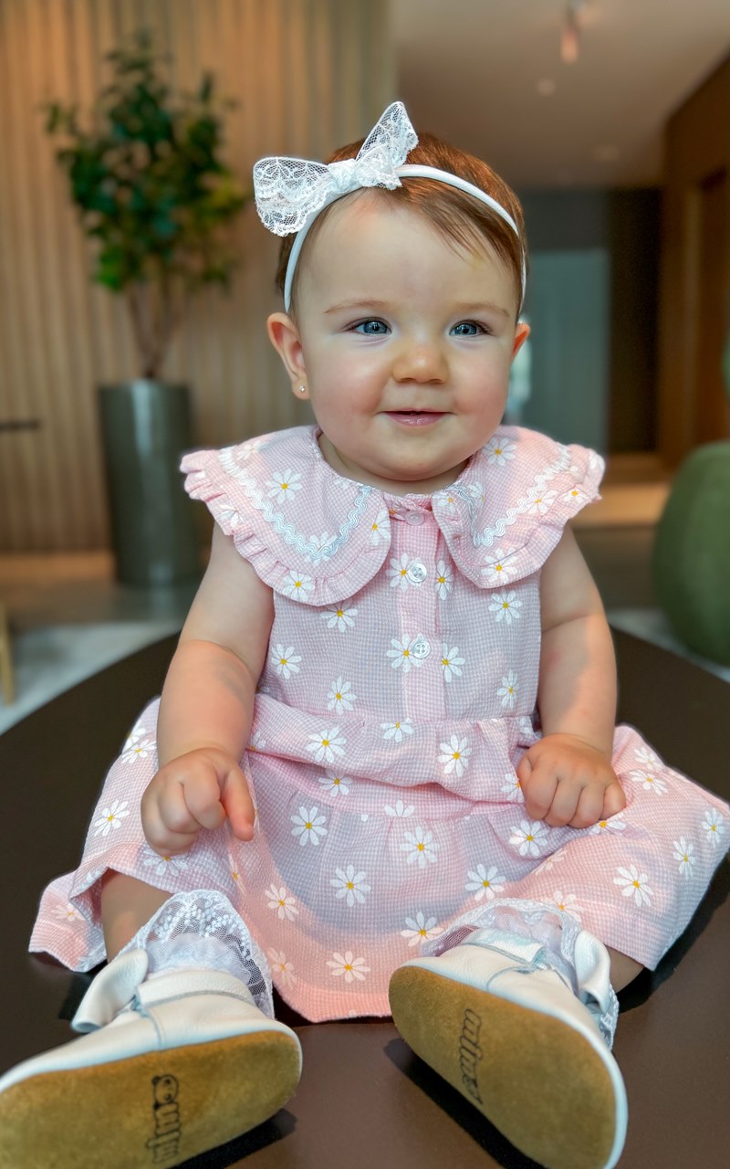 Vestido Rosa com Gola Princesa e Estampa Margaridas - Imagem 2
