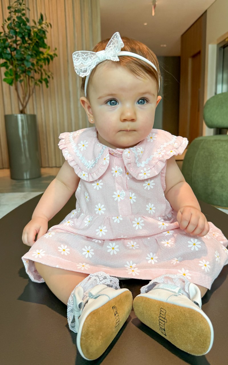 Vestido Rosa com Gola Princesa e Estampa Margaridas - Imagem 3