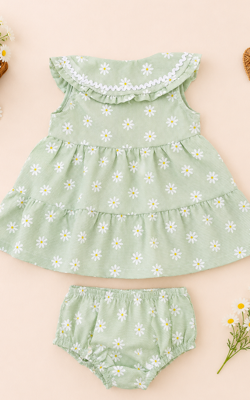 Vestido Verde com Gola Princesa e Estampa Margaridas - Imagem 4