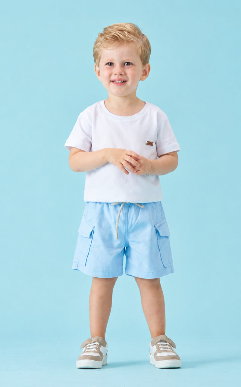Bermuda Cargo Sarja Azul Claro Infantil Menino